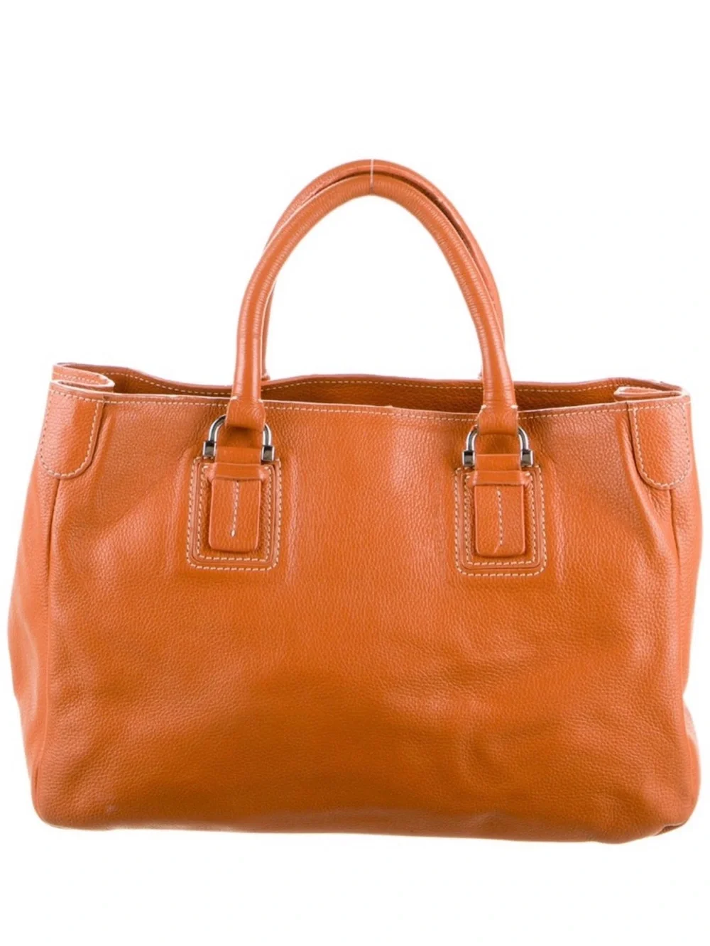 Tod’s Orange Pebbled Leather Top Handle Tote Bag Silver Hardware - Picture 3 of 4